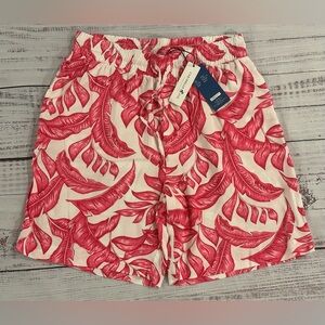 Caribbean Joe Women’s Small Pink Hawaiian Floral Shorts Elastic Waist NEW